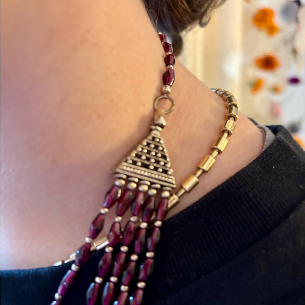 Vintage Moroccan Red Garnet Necklace with .925 Sterling Silver